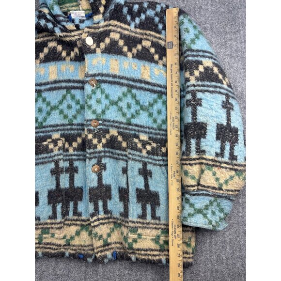 Vintage Amos & Andes Sweater Mens Large Alpaca Llama Pattern Hooded Wool 90s - Picture 5 of 10